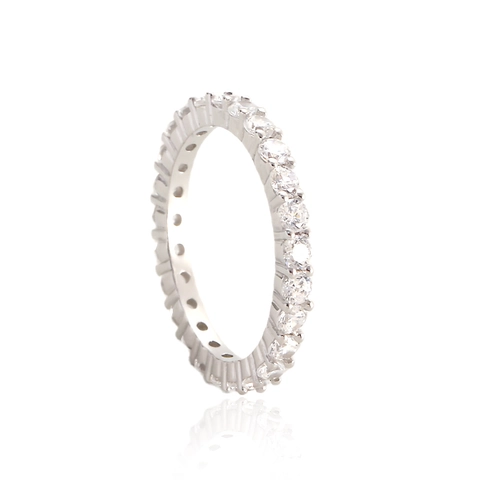 925 Sterling Silver Full Rhinestone Eternity Ring Simple Elegant White Gold Plated Stackable Band For Women Wedding Party Jewelry