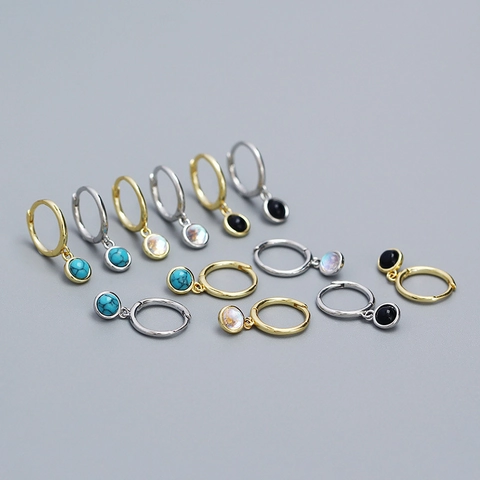 925 Sterling Silber Huggie Hoop Ohrringe Mit Synthetischem Mondstein Türkis Agat Geometrischer Tropfen Für Damen