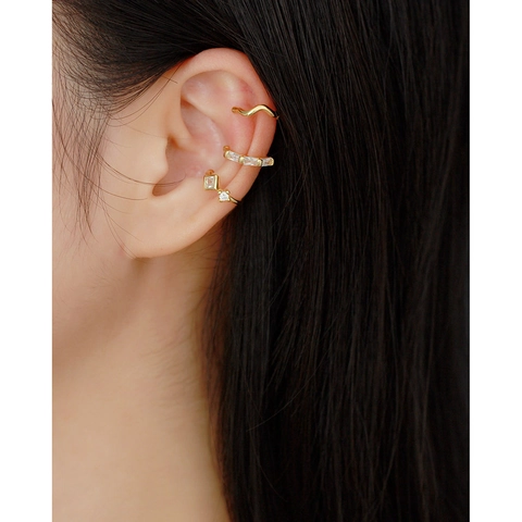 925 Sterling Silver Ear Cuff Non Pierced Zircon Geometric Stackable Wave Earrings For Women Minimalist Individual Jewelry