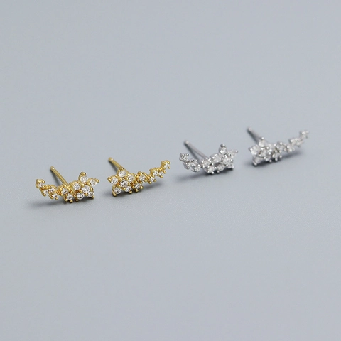 Orecchini a Bottone a Fiore in Argento Sterling 925 Piccoli Orecchini Floreali con Strass per Donna Gioielli alla Moda