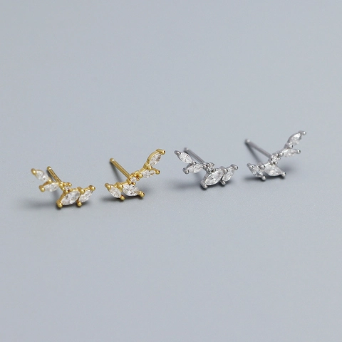 925 Sterling Silver Marquise Zirconia Leaf Stud Earrings Elegant Olive Branch Botanical Fashion Jewelry For Women Girls