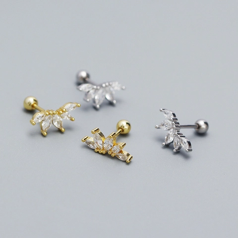 Crown Marquise Zircon Earrings With 925 Sterling Silver Earring Post Screw Back Helix Cartilage Piercing Jewelry Women