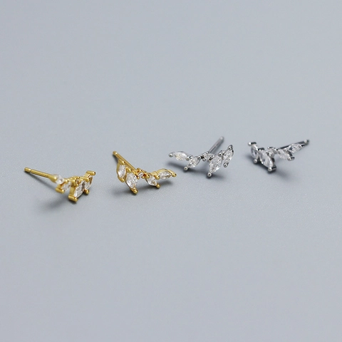 925 Sterling Silver Marquise Zirconia Leaf Stud Earrings Elegant Olive Branch Botanical Fashion Jewelry For Women Girls