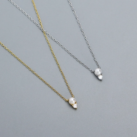 925 Sterlingsilber Halskette Mit Rundem Künstliche Perle Strass Anhänger Minimalistische Elegante Schlüsselbeinkette Damen Schmuck