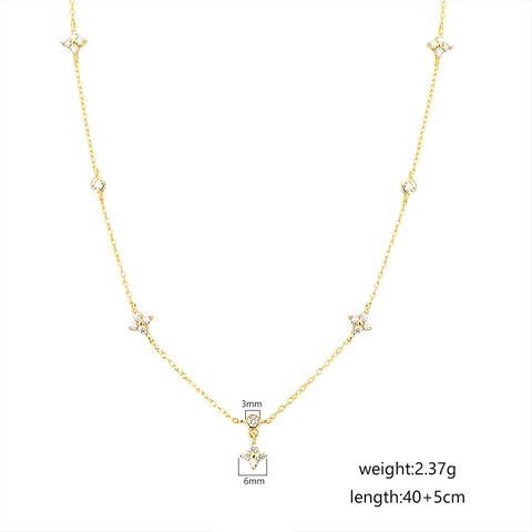 Collana Quadrifoglio in Argento Sterling S925 Con Strass Choker Francese Catena a Clavicola con Pendenti Donna Gioielli