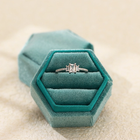 Anillo de Plata de Ley S925 Con Circonia Rectangular Elegante Chapado en Platino Terrón de Azúcar Para Mujer Joyería