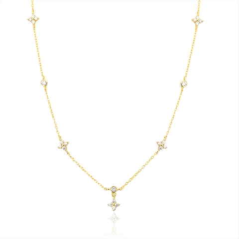 Collana Quadrifoglio in Argento Sterling S925 Con Strass Choker Francese Catena a Clavicola con Pendenti Donna Gioielli