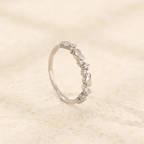 925 Sterling Silver Heart Ring Inlaid With Rhinestone Polished Fine Jewelry Finger Ring For Women Girl Summer Daily Gift