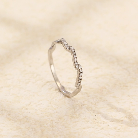 S925 Sterling Silver Wavy Ring For Women Minimalist Inlaid Rhinestone Finger Ring Stackable Thin Wedding Jewelry Gift