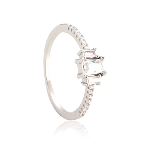 Anillo de Plata de Ley S925 Con Circonia Rectangular Elegante Chapado en Platino Terrón de Azúcar Para Mujer Joyería