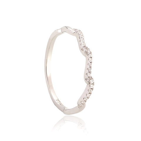 S925 Sterling Silver Wavy Ring For Women Minimalist Inlaid Rhinestone Finger Ring Stackable Thin Wedding Jewelry Gift