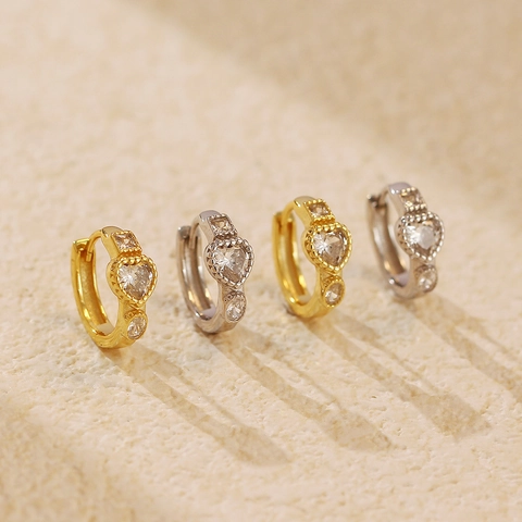 S925 Sterling Silver Heart Zirconia Hoop Earrings For Women French Light Luxury Gold Silver Plated Huggie Earrings Jewelry