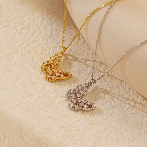 Elegante Collana a Farfalla in Argento Sterling 925 per Donna Girocollo con Design Svuotato e Strass Intarsiati Gioielli Stile Francese