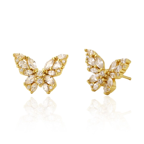 Luxe Léger Français Boucles d'Oreilles Clous Papillon en Argent Sterling 925 Strass de Haute Qualité Bijoux pour Femme