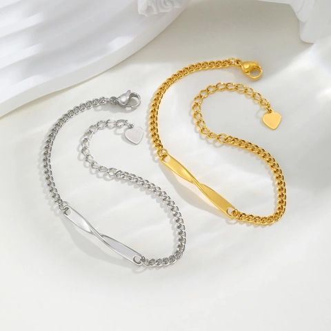 Minimalist Stainless Steel Twisted Bar Bracelet For Women Mobius Style Gold Silver Plated Figaro Curb Chain Adjustable Heart Charm Jewelry Gift