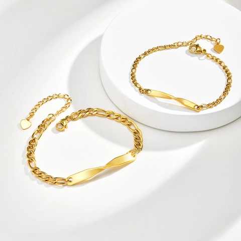 Modern Stainless Steel Twisted Bar Figaro Chain Bracelet For Couples Gold Silver Heart Charm Adjustable Jewelry Gift