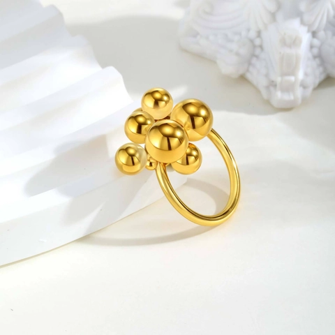 Anello Minimalista in Acciaio Inossidabile Oro con Grappolo di Sfere per Donna Geometrico Statement Finger Ring