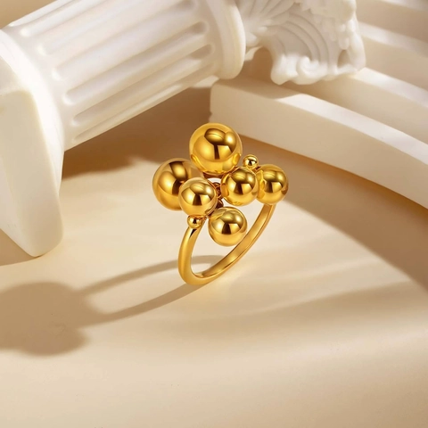 Anello Minimalista in Acciaio Inossidabile Oro con Grappolo di Sfere per Donna Geometrico Statement Finger Ring