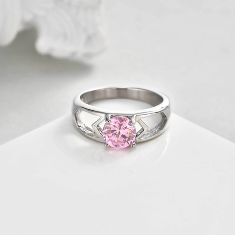 Anello in Acciaio Inossidabile a Cuore Traforato Con Strass Rosa per Donna Elegante Gioielli di Lusso per Feste Regalo
