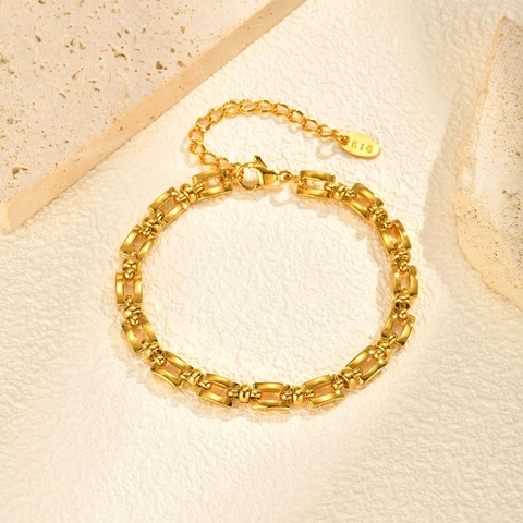 Minimalist Gold Plated Stainless Steel Rectangular Link Chain Jewelry Set Bracelet And Necklace For Women INS Style Jewelry