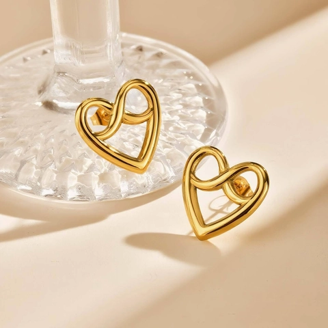 Minimalistische Edelstahl Herz Knoten Ohrstecker Gold Vergoldet Unendlichkeit Design Mode Geometrischer Schmuck Geschenk Für Damen