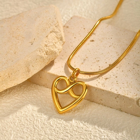 Collana con Pendente a Cuore Svuotato e Infinito in Acciaio Inossidabile da Donna Elegante Catena a Serpente Oro Gioielli Minimalisti