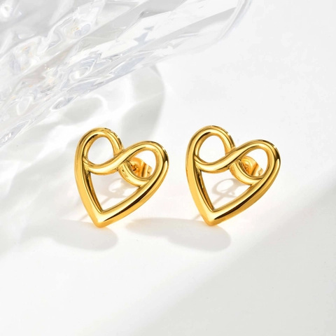 Minimalistische Edelstahl Herz Knoten Ohrstecker Gold Vergoldet Unendlichkeit Design Mode Geometrischer Schmuck Geschenk Für Damen