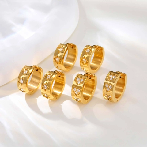 Dolci Orecchini a Cerchio in Acciaio Inossidabile con Stella e Cuore per Donna Orecchini Huggie Cavi in Strass Placcati Oro Accessorio