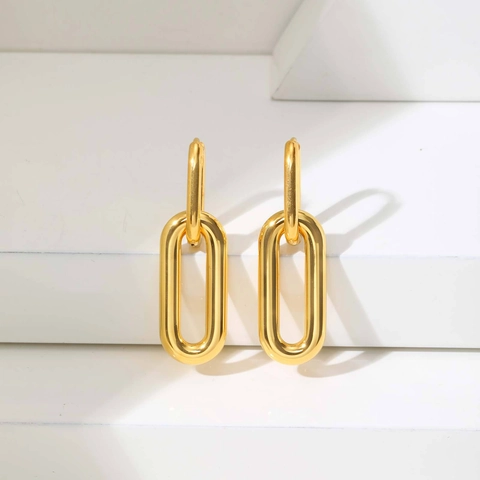 Minimalist Stainless Steel Geometric Oval Hoop Earrings For Women Gold Plated Double Link Dangle Earrings Fashion Jewelry