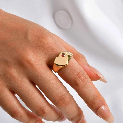 Edelstahl Herz Geburtsstein Ring Für Damen Gold Vergoldet Poliert Strass Siegelring Mode Schmuck Geburtstag Geschenk