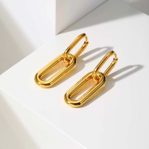 Minimalist Stainless Steel Geometric Oval Hoop Earrings For Women Gold Plated Double Link Dangle Earrings Fashion Jewelry