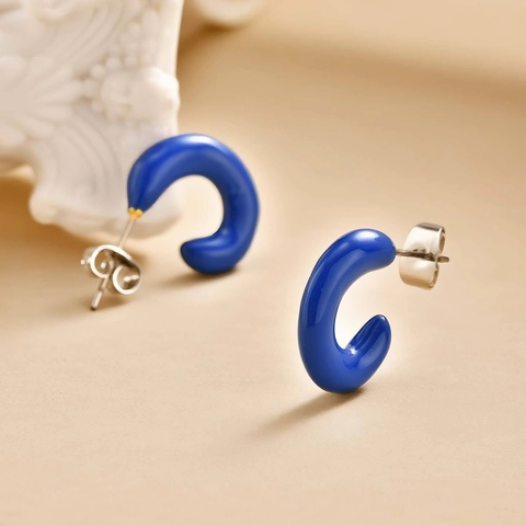 Minimalistische Kupfer Kleinblau Emaille C-Förmige Creolen Für Damen Vintage Geometrische Tropfkleber Ohrringe Schmuck