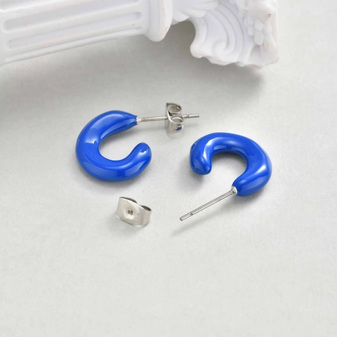 Minimalistische Kupfer Kleinblau Emaille C-Förmige Creolen Für Damen Vintage Geometrische Tropfkleber Ohrringe Schmuck