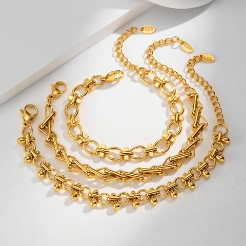 Stainless Steel Geometric Chain Bracelet For Women Gold Plated Ins Style Minimalist Handcrafted Link Bracelet Adjustable Jewelry