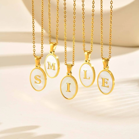 Roestvrij Staal Ovaal Schelp Initiaal Hanger Zonder Ketting Goud Verguld Alfabet A-Z Minimalistisch Ketting Sieraden Voor Vrouwen