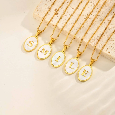 Roestvrij Staal Ovaal Schelp Initiaal Hanger Zonder Ketting Goud Verguld Alfabet A-Z Minimalistisch Ketting Sieraden Voor Vrouwen
