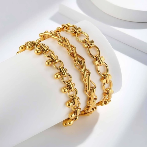 Stainless Steel Geometric Chain Bracelet For Women Gold Plated Ins Style Minimalist Handcrafted Link Bracelet Adjustable Jewelry