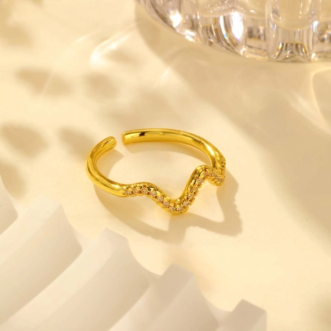 Moderno Anello Aperto a Onda in Rame per Donna Regolabile Oro Strass Intarsiato Minimalista Moda Gioielli da Dito Regalo