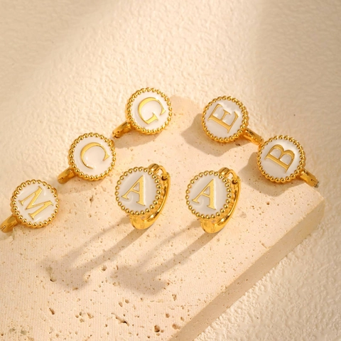 Stainless Steel Alphabet Initial Round Disc Hoop Earrings For Women Gold Plated Beaded Border Initial Earrings Fashion Jewelry Gift