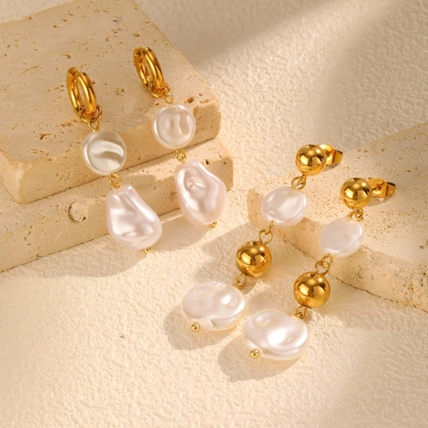 Französischer Luxus Edelstahl Künstliche Perle Ohrringe 18K Vergoldet Barock Stil Ohrstecker Für Damen Mode Schmuck
