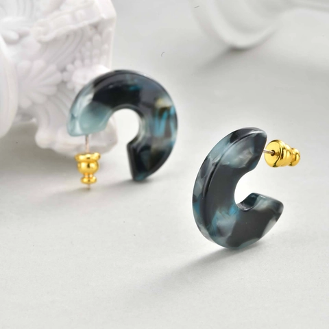 Orecchini a Cerchio C in Rame alla Moda con Motivo Marmo in Acrilico Orecchini a Bottone Geometrici Minimalisti per Donna Gioielli