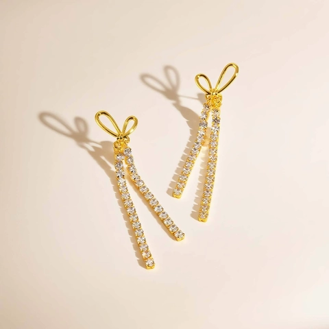 Copper Bowknot Long Tassel Drop Earrings For Women Fashion Elegant Rhinestone Heart Dangle Earrings Jewelry Gift