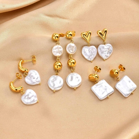 Französischer Luxus Edelstahl Künstliche Perle Ohrringe 18K Vergoldet Barock Stil Ohrstecker Für Damen Mode Schmuck