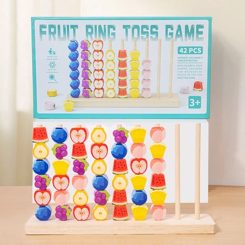 Hölzernes Frucht Ringwurfspiel Montessori Pädagogisches Stapelblöcke Spielzeug Für Kinder Farberkennung Hand-Auge-Koordination