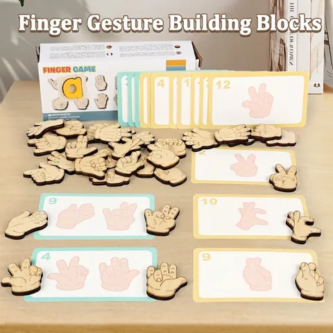 Holz Finger Gesten Puzzle Montessori Pädagogisches Spielzeug Für Kinder Feinmotorik Training Hand-Auge-Koordination Spiel