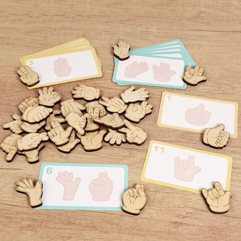 Holz Finger Gesten Puzzle Montessori Pädagogisches Spielzeug Für Kinder Feinmotorik Training Hand-Auge-Koordination Spiel