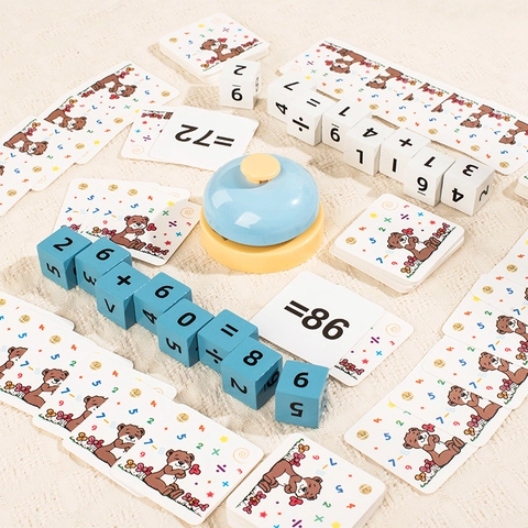 Mathematik Brettspiel Holz Digitaler Rechenblock Set Montessori Pädagogisches Spielzeug Mit Antwortglocke Herausforderungskarten Kinder