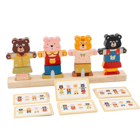 Orsetto Cambia Vestiti Giocattolo in Legno Educativo Riconoscimento Colori Abbinamento Logico Pilastro per Bambini Apprendimento