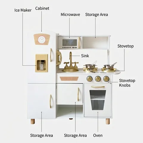 Scandinavische Houten Speelkeuken Set Voor Kinderen Simulatie Keukengerei Voor Meisjes Vroege Educatie Cadeau Wit Goud