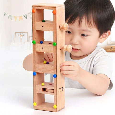 Montessori Sfida di Intelligenza in Legno Torre di Perline Giocattolo per Bambini Coordinazione Occhio-Mano Allenamento Gioco Puzzle Educativo